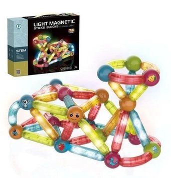 Дитячий магнітний конструктор з підсвічуванням &laquo;Light Magnetic Sticks Blocks&raquo; на 76 деталей (8907) 129079 фото