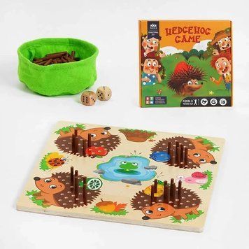Дерев'яна логічна розвивальна гра Hedgehog game (гральні кубики, дерев'яні голки) С 57288 128537 фото