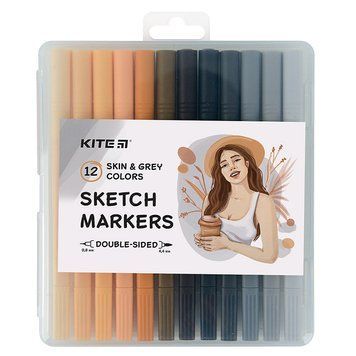 Набор скетч маркеров Kite Skin&Grey K22-044-4, 12 цветов, двусторонние 127368 фото