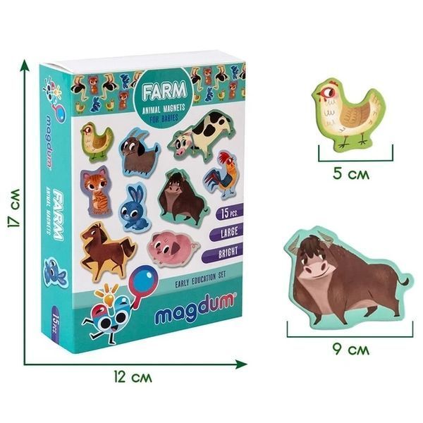 Набір магнітів для дітей Magdum Farm англійською мовою (15 штук) ML4031-03 129316 фото