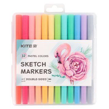 Набор скетч маркеров Kite Pastel K22-045, 12 цветов, двусторонние 127367 фото